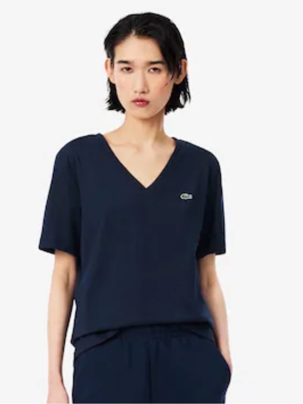 LACOSTE vneck cotton navy tshirt women’s 6